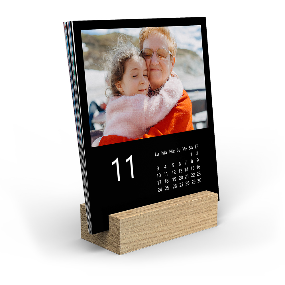 Calendrier de bureau avec support en bois